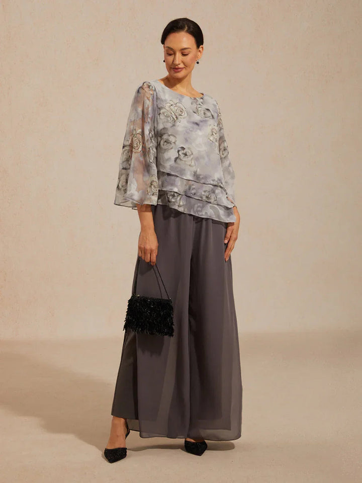 Lace Chiffon Layered Blouse with Floral Print