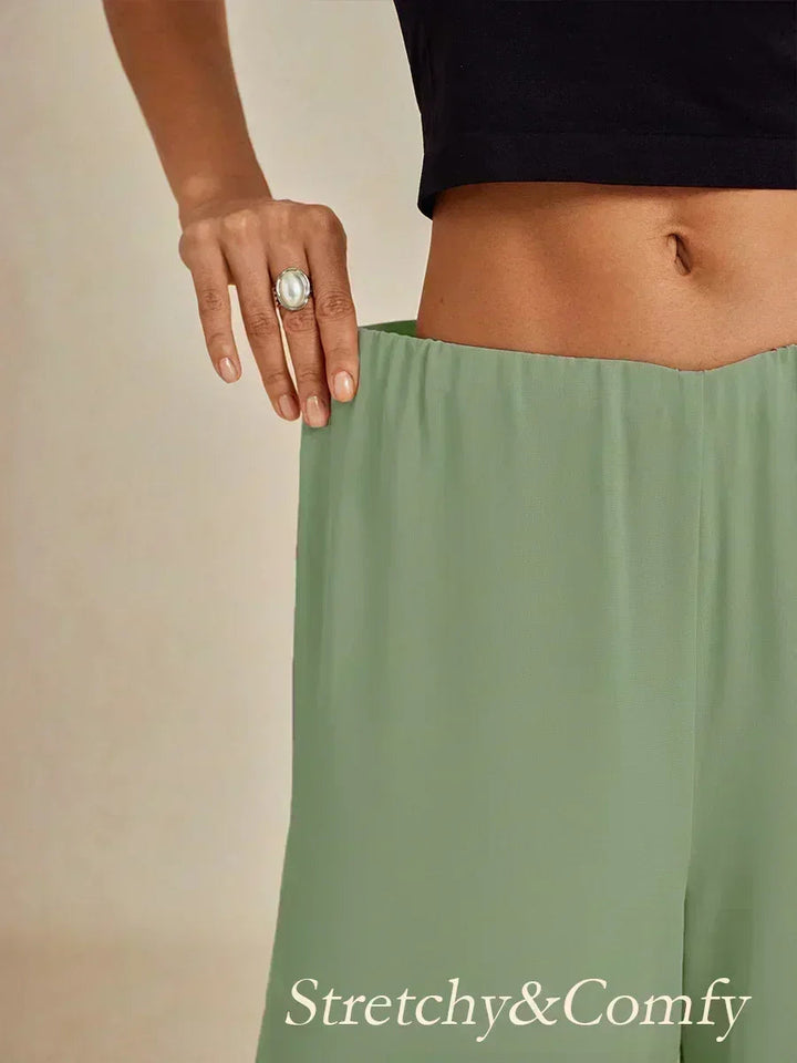 Rechte broek met chiffon split been overlay