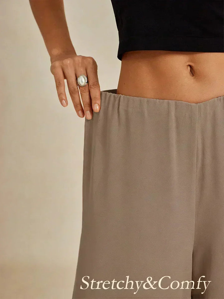 Cropped Length Straight Leg Pant With Chiffon Split Leg Overlay