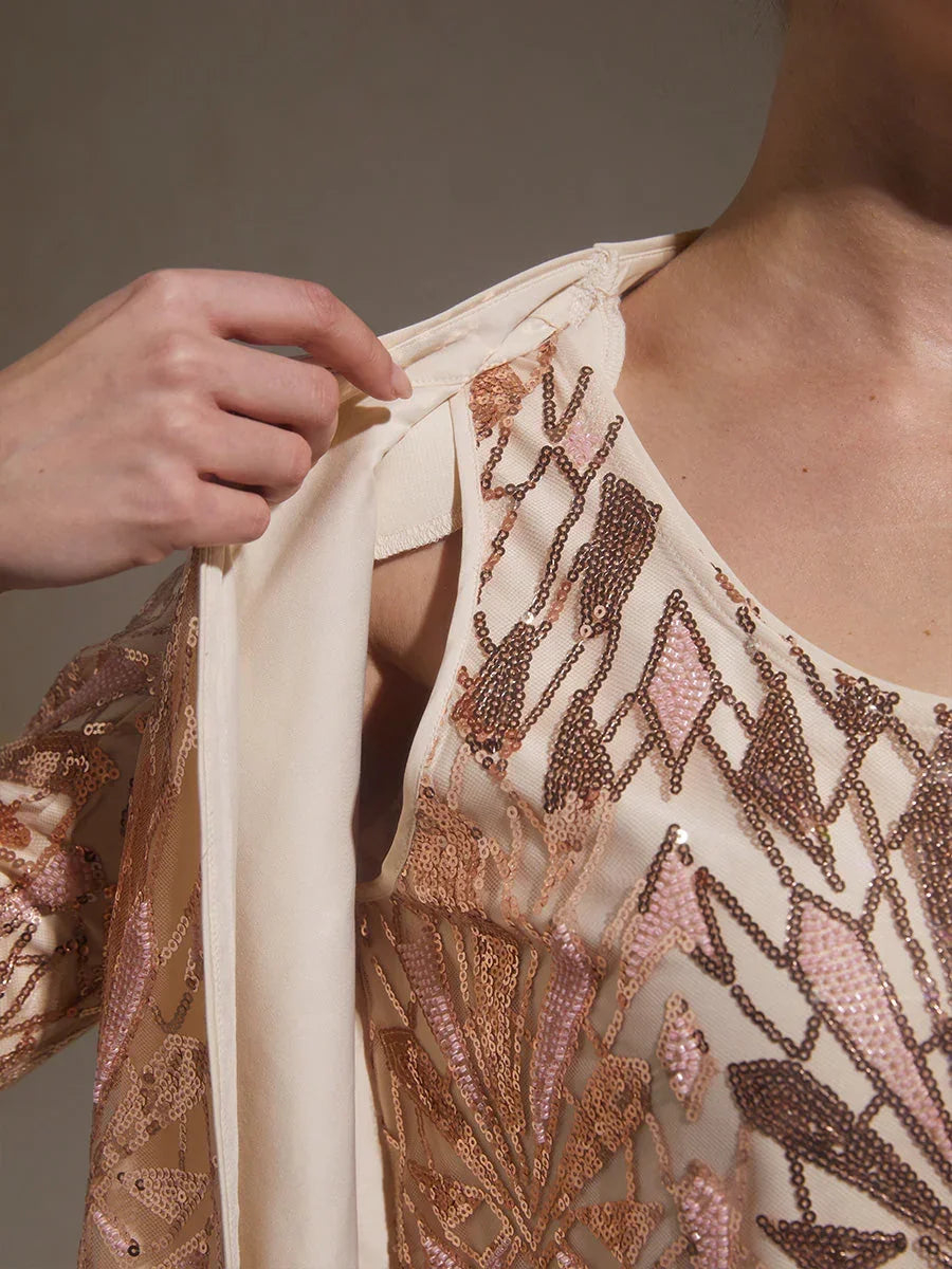 Sequin Beaded Mock Jackets Twinset And Chiffon Pant Suits