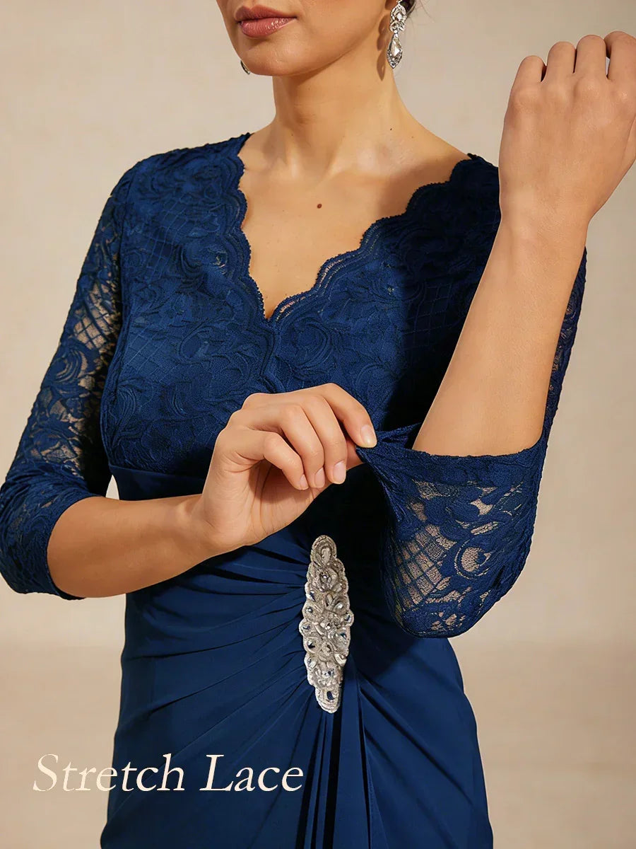 Lace A-Line Empire Waist Dress with Beaded Detail