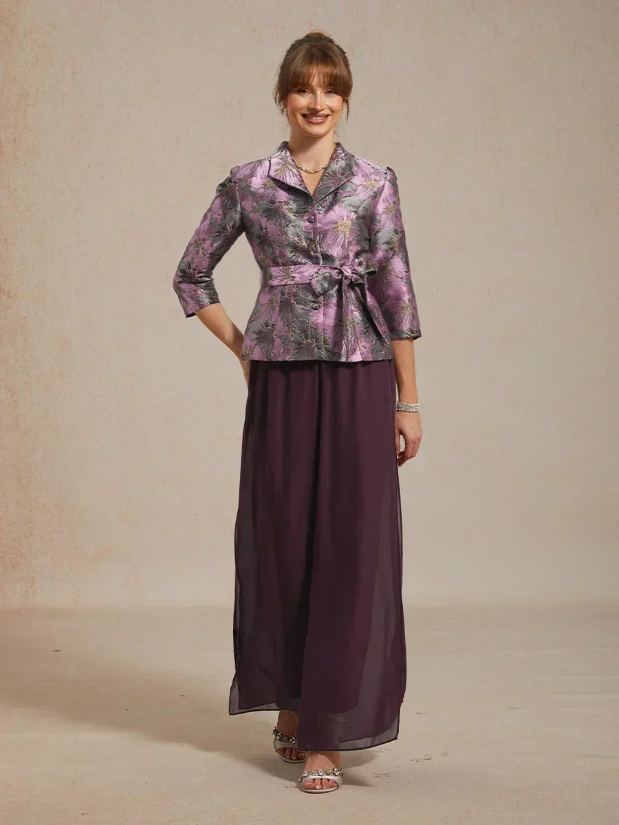 Rechte broek met chiffon split been overlay