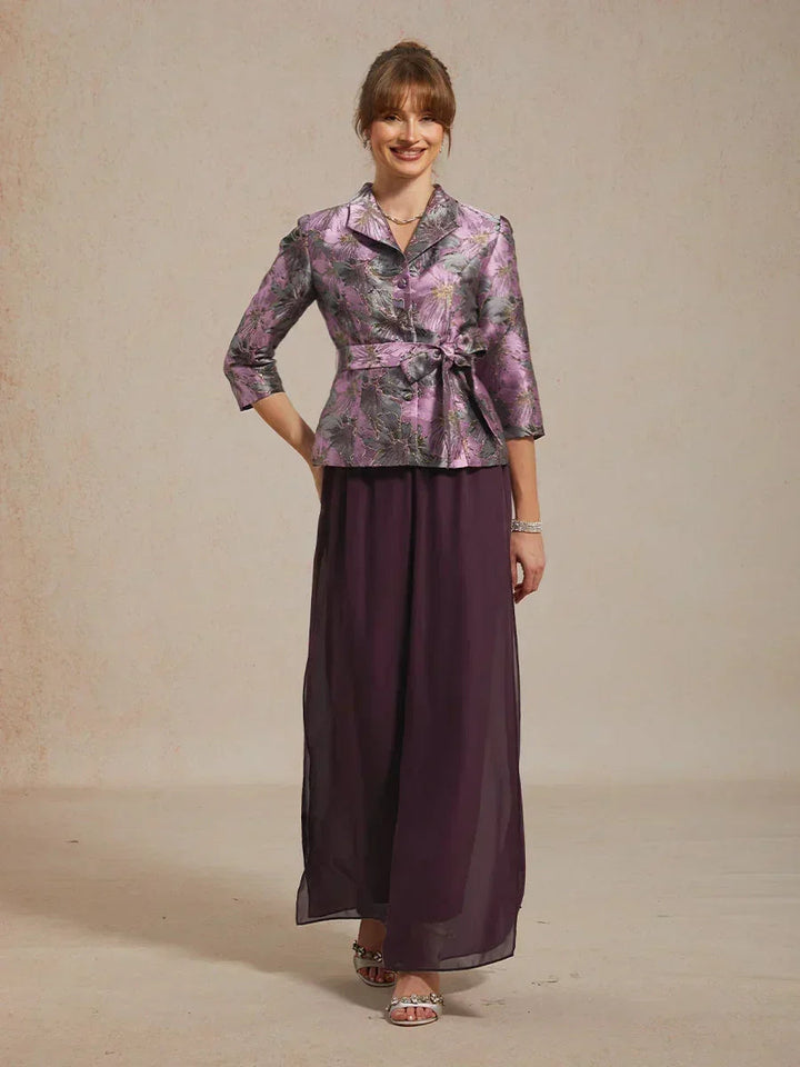 Rechte broek met chiffon split been overlay