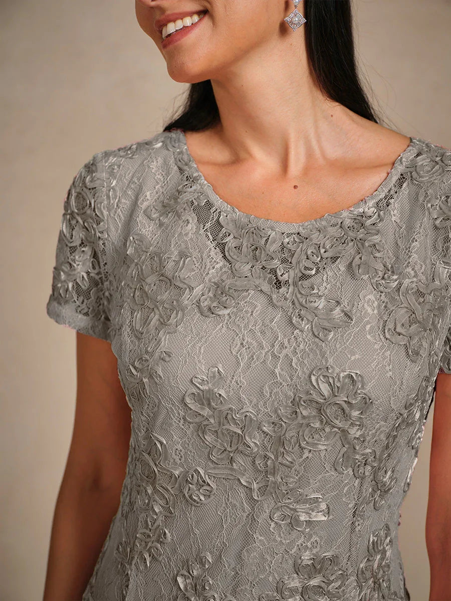 Rosette Lace A-Line Gown with Sequin Embellishment
