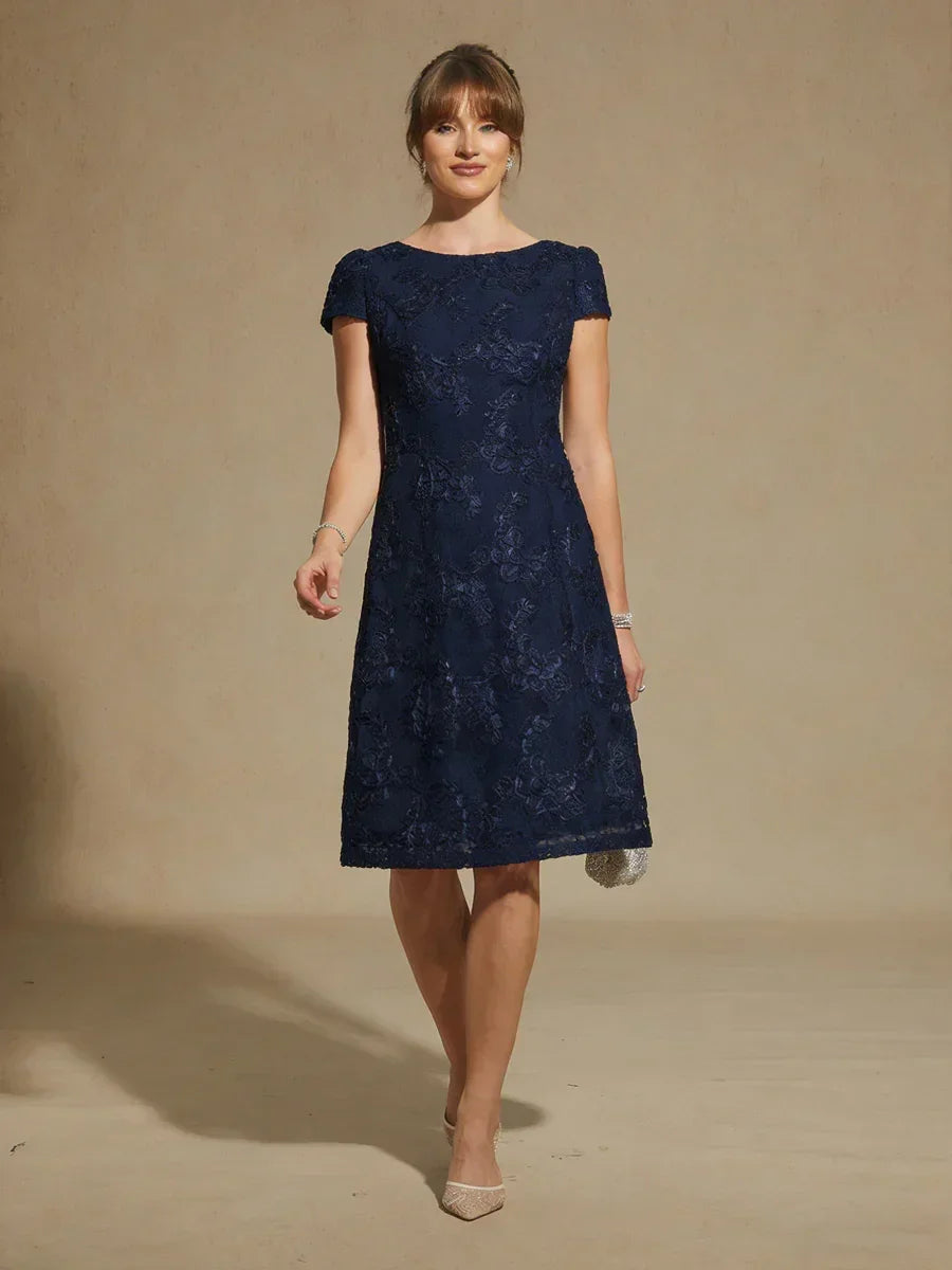 Rosette Lace Boat Neck A Line Dress