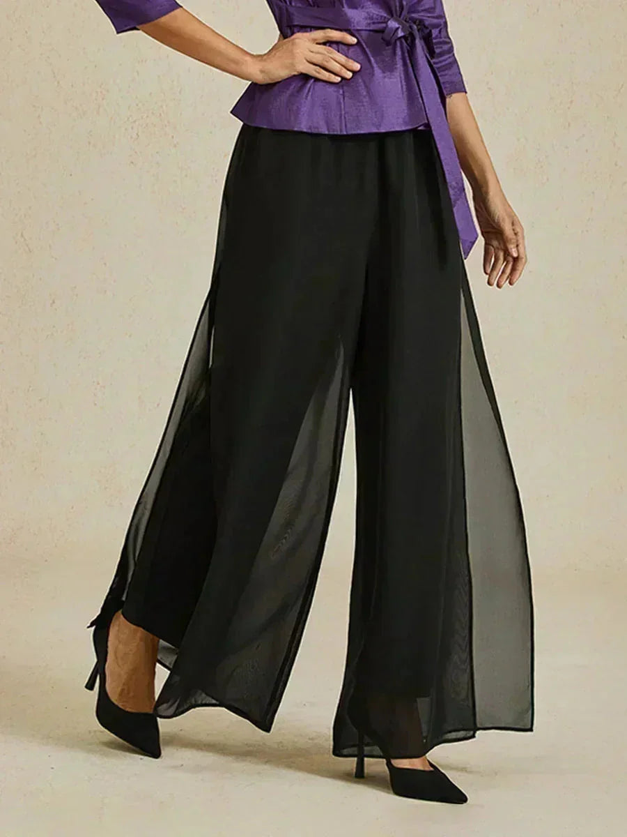 Straight Leg Pant With Chiffon Split Leg Overlay