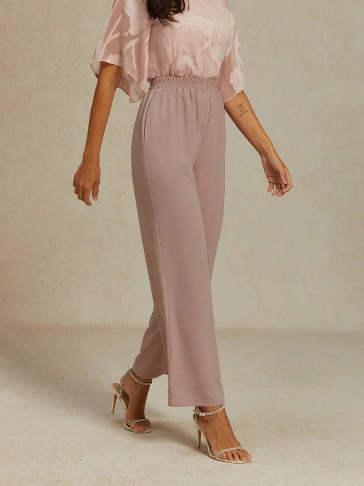 Mid-Rise Elastic Waist Wide-Leg Pants with Pockets