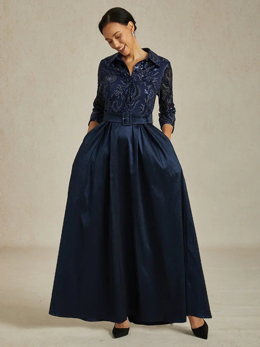 Stretch Taffeta Embroidered Cocktail Dress with Paisley Sequin Bodice