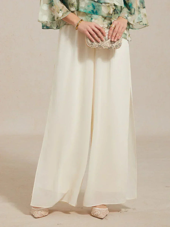 Straight Leg Pant With Chiffon Split Leg Overlay