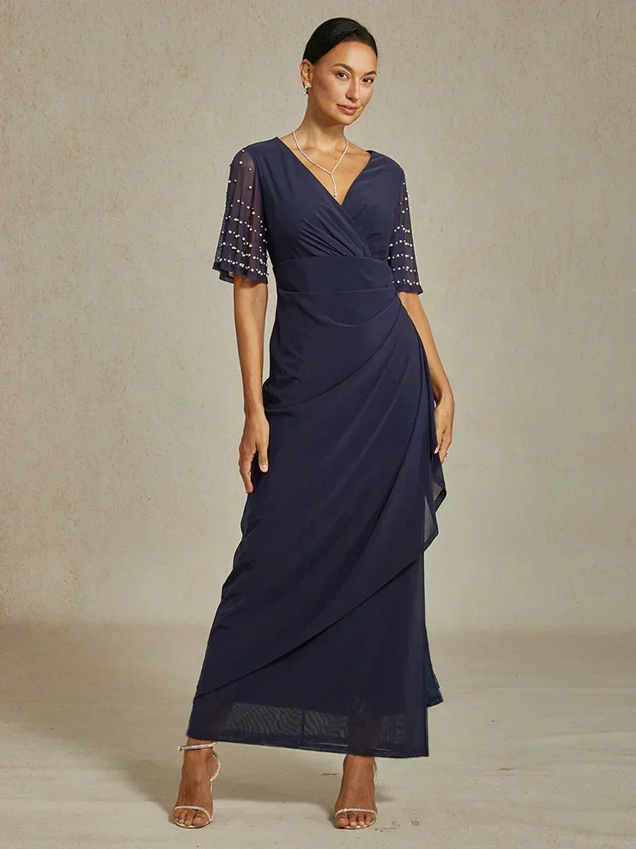 Elegant Formal Dress with Embellished Flutter Sleeves