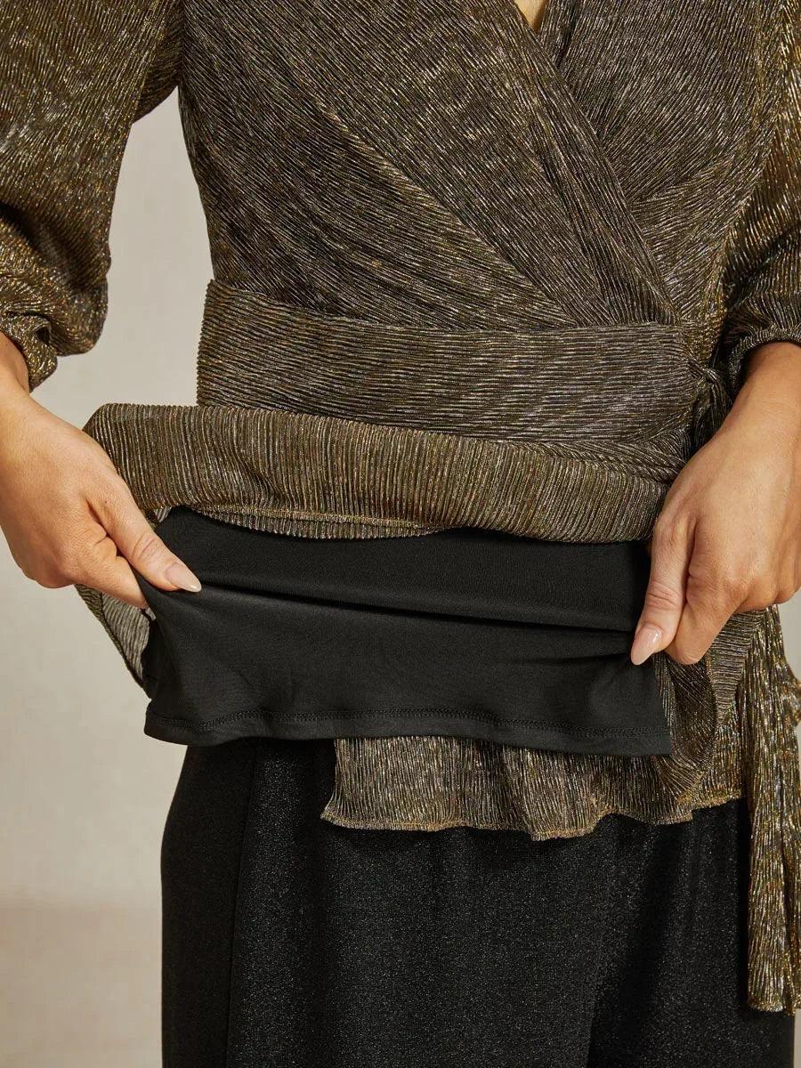 Metallic Pleated Chiffon Evening Wrap Top