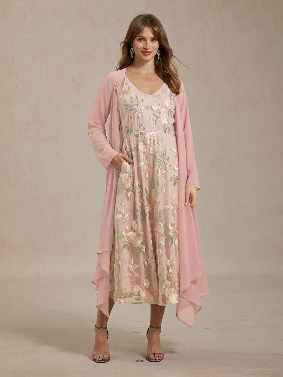 Embroidered Lace Chiffon Dress Set