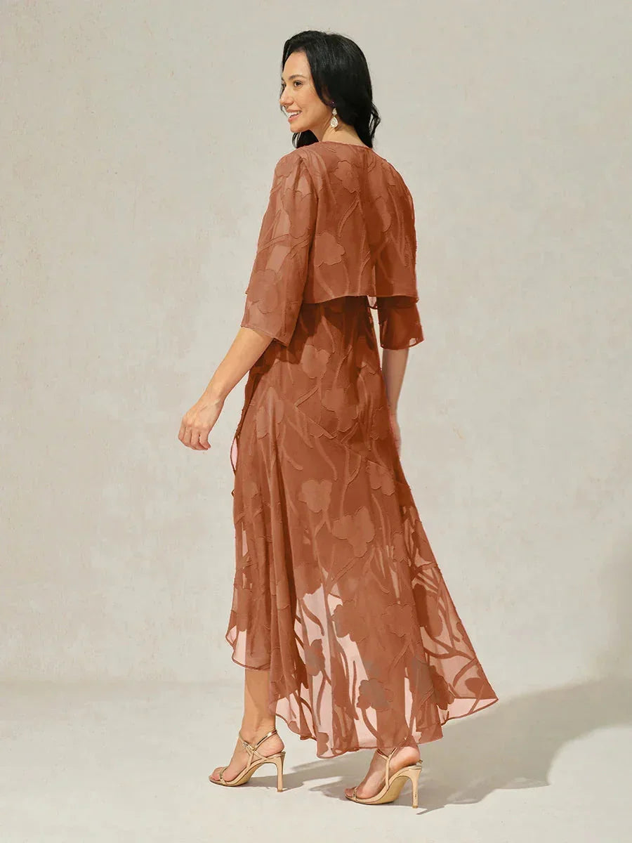 Floral Chiffon Sleeveless Evening Gown with Asymmetrical Hem