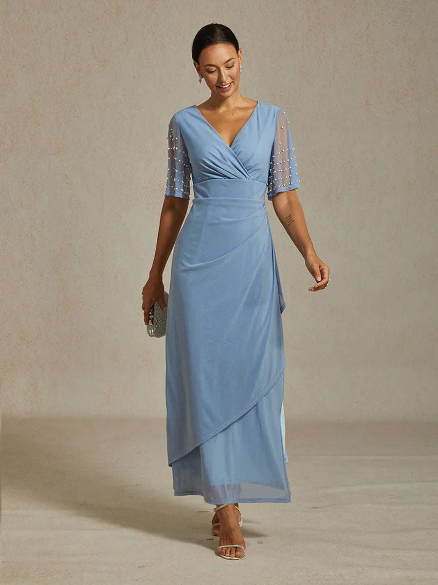 Elegant Formal Dress with Embellished Flutter Sleeves
