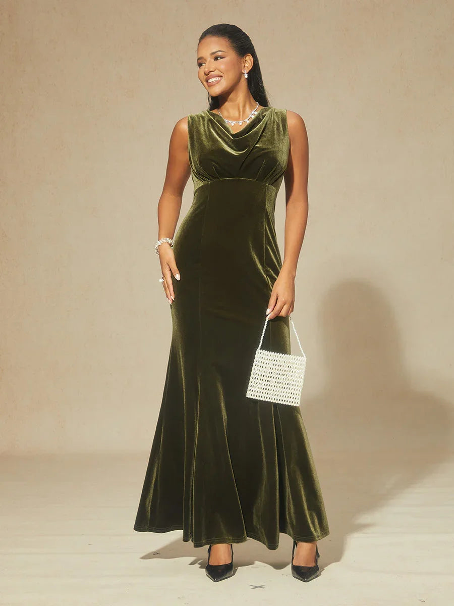 High-Stretch Velvet Sleeveless Maxi Dress
