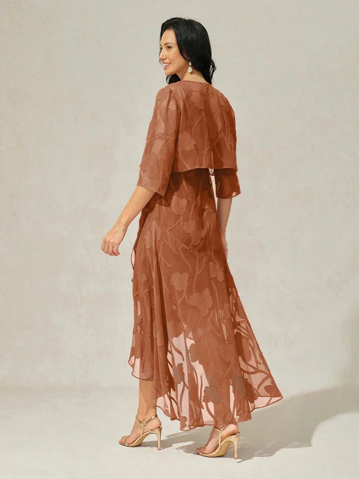 Floral Chiffon Sleeveless Evening Gown with Asymmetrical Hem