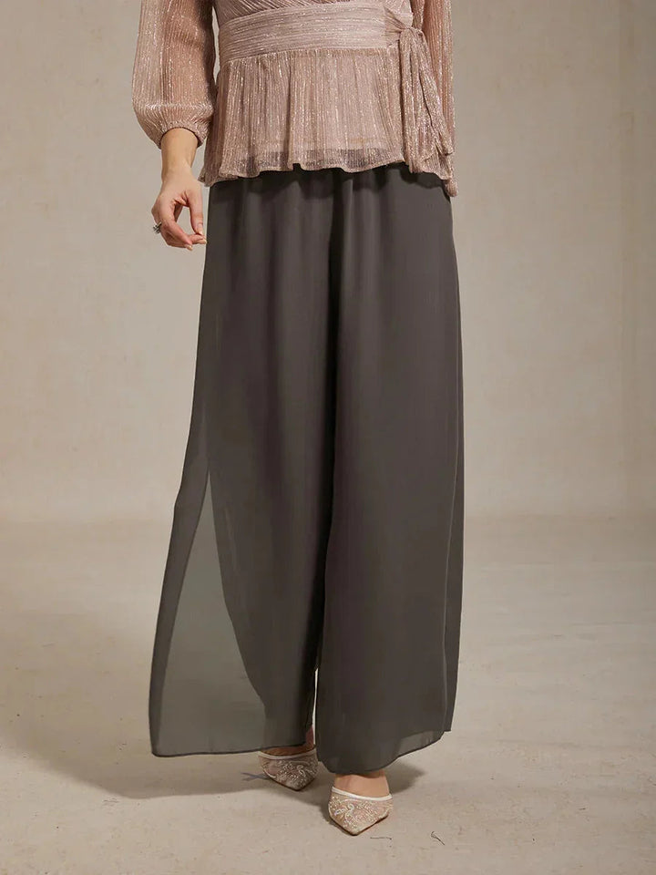 Straight Leg Pant With Chiffon Split Leg Overlay