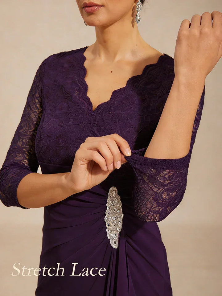 Lace A-Line Empire Waist Dress with Beaded Detail