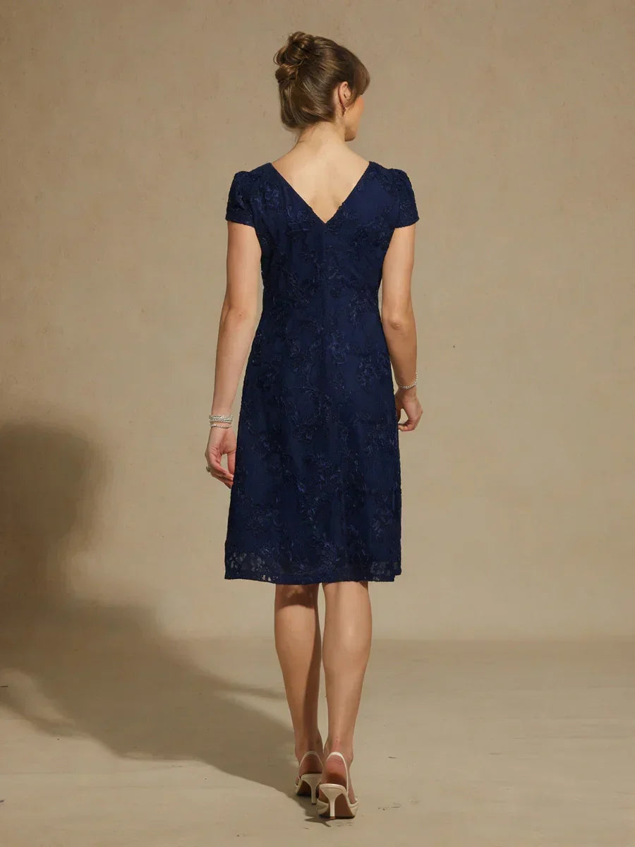 Rosette Lace Boat Neck A Line Dress