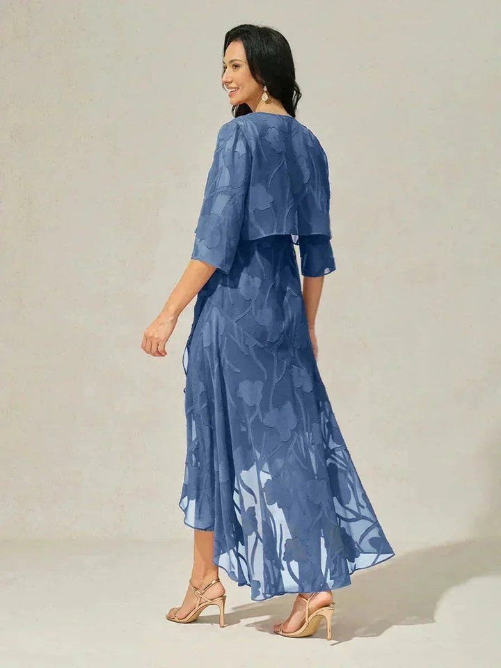 Floral Chiffon Sleeveless Evening Gown with Asymmetrical Hem