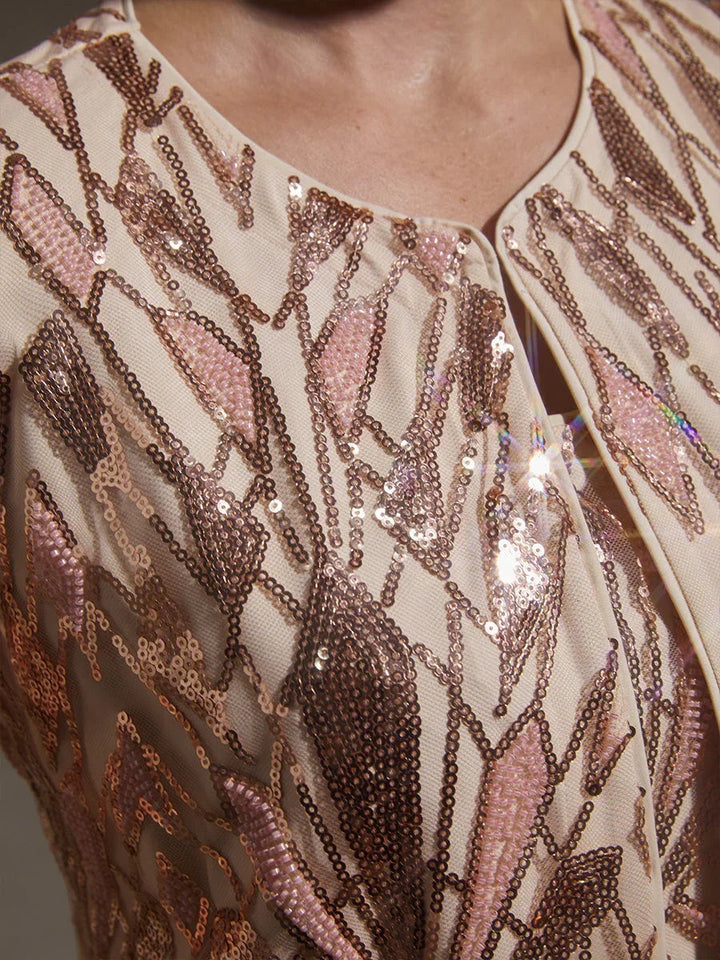 Sequin Beaded Mock Jackets Twinset And Chiffon Pant Suits
