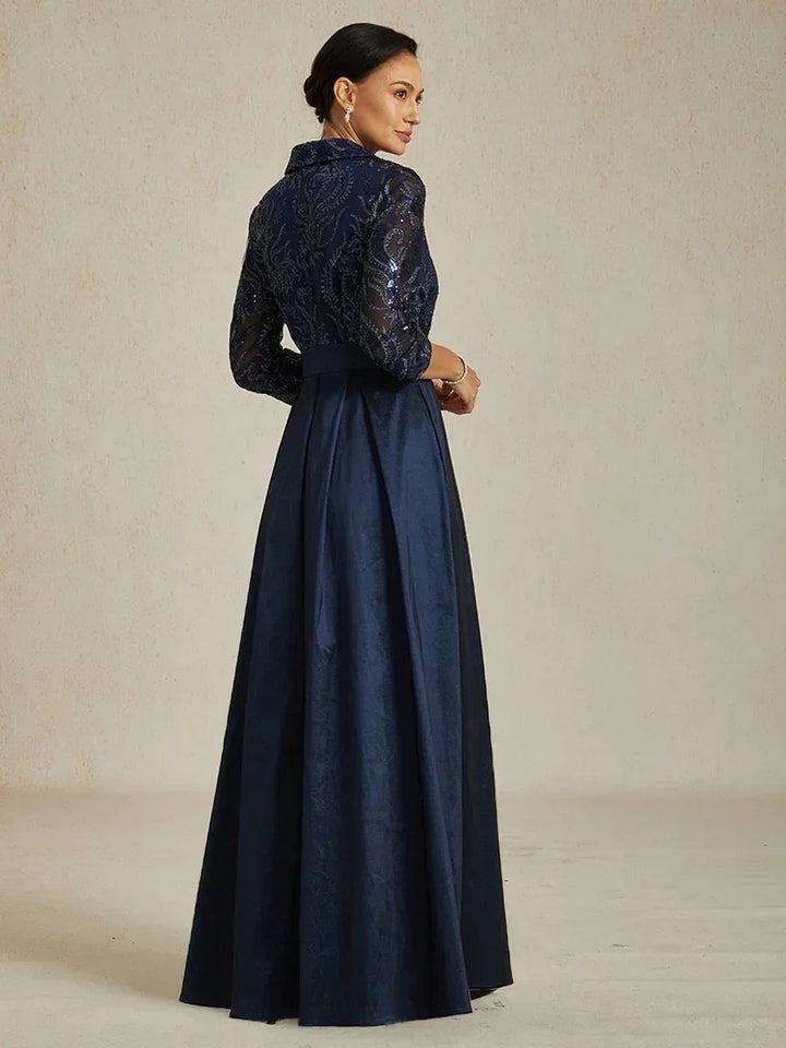 Stretch Taffeta Embroidered Cocktail Dress with Paisley Sequin Bodice