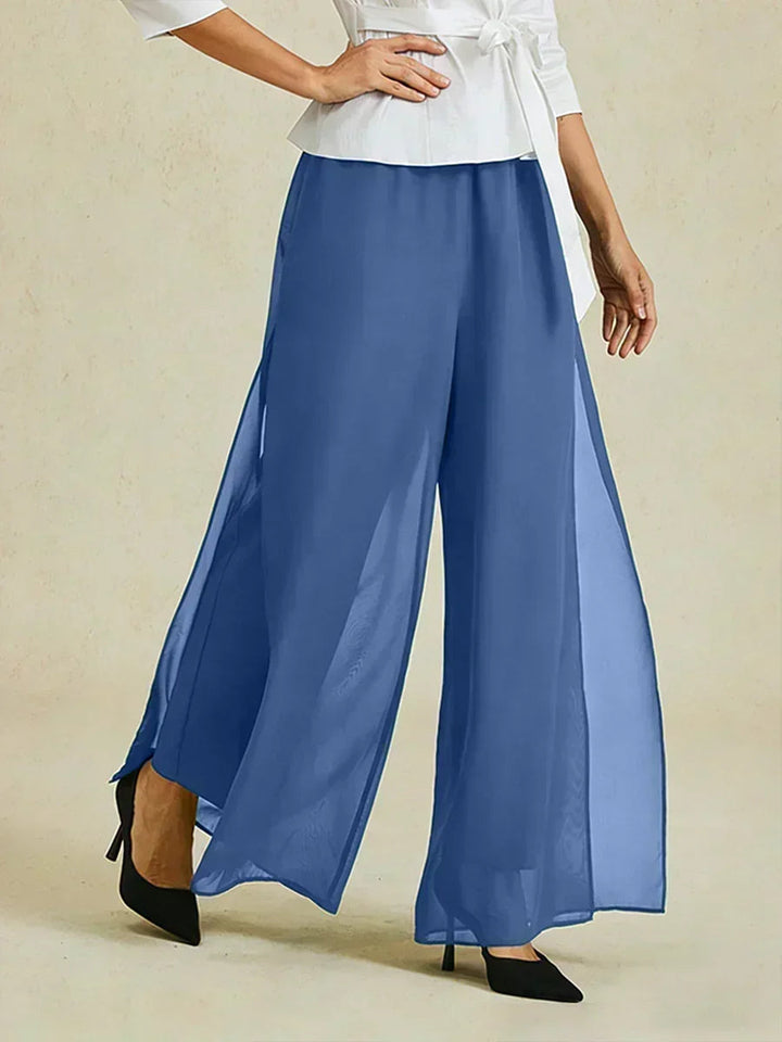 Straight Leg Pant With Chiffon Split Leg Overlay