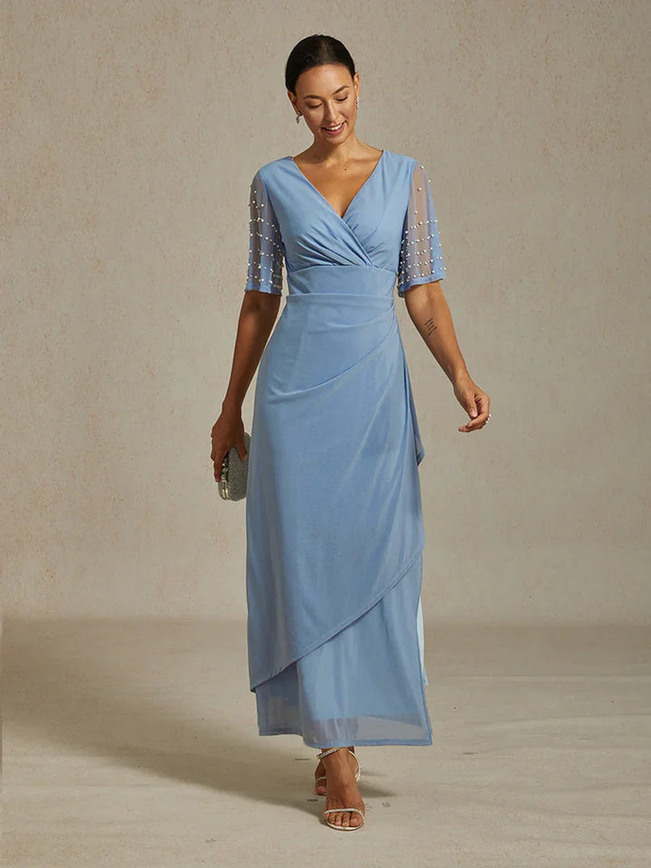 Elegant Formal Dress with Embellished Flutter Sleeves