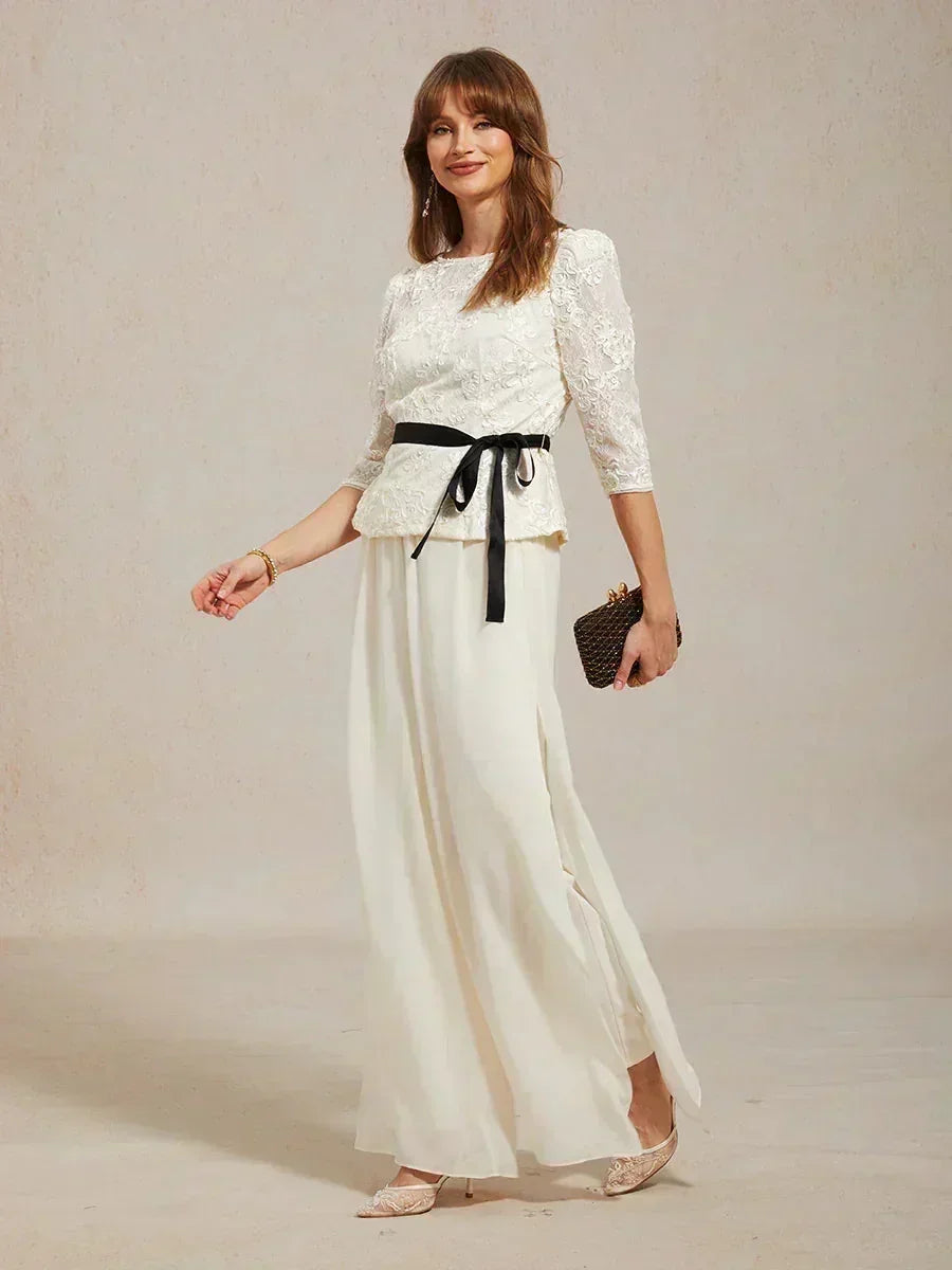 Straight Leg Pant With Chiffon Split Leg Overlay