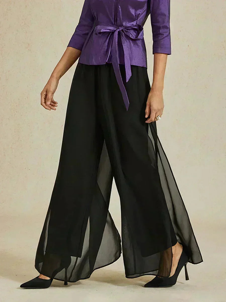 Straight Leg Pant With Chiffon Split Leg Overlay