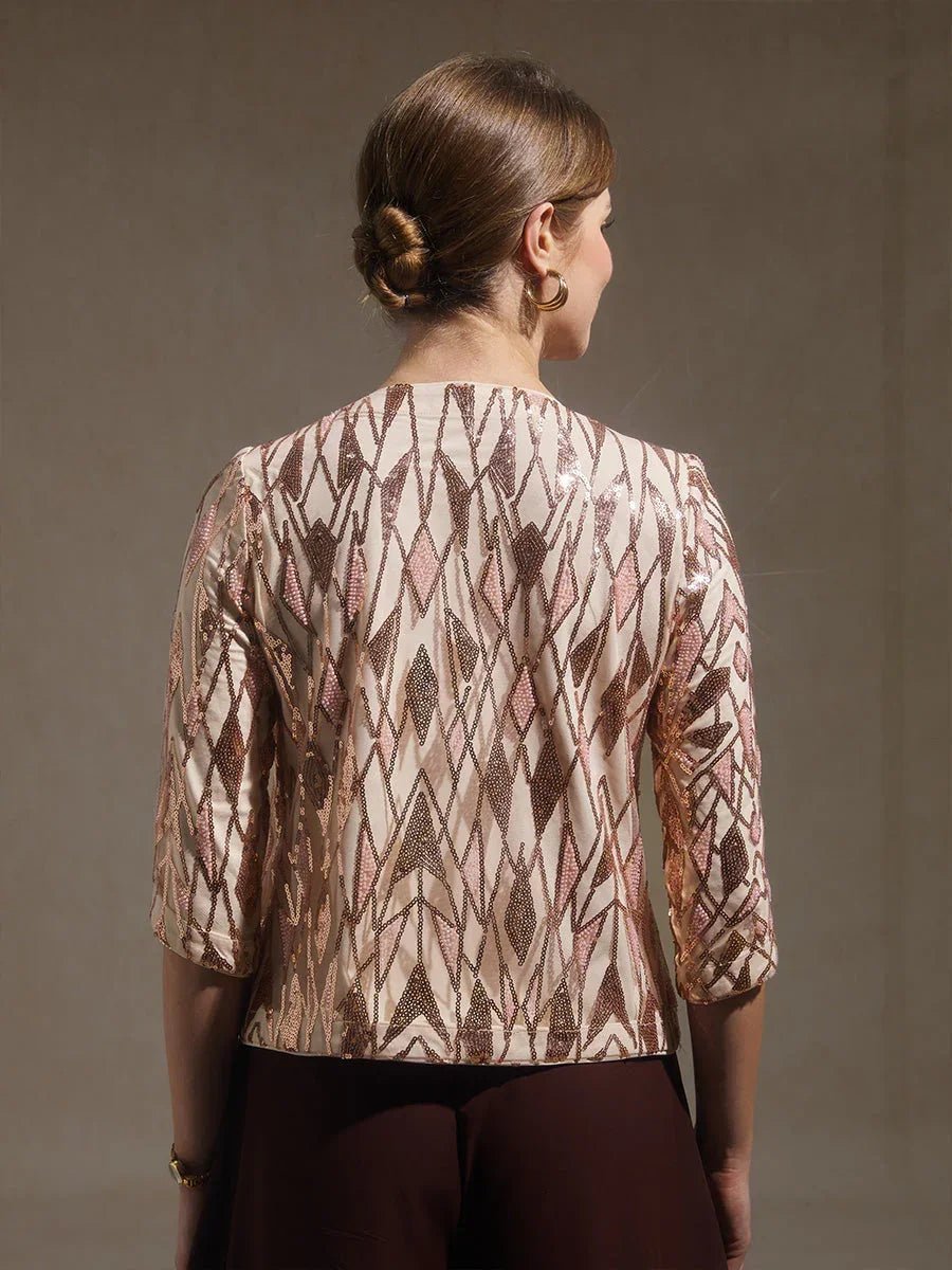 Sequin Beaded Mock Twinset Top