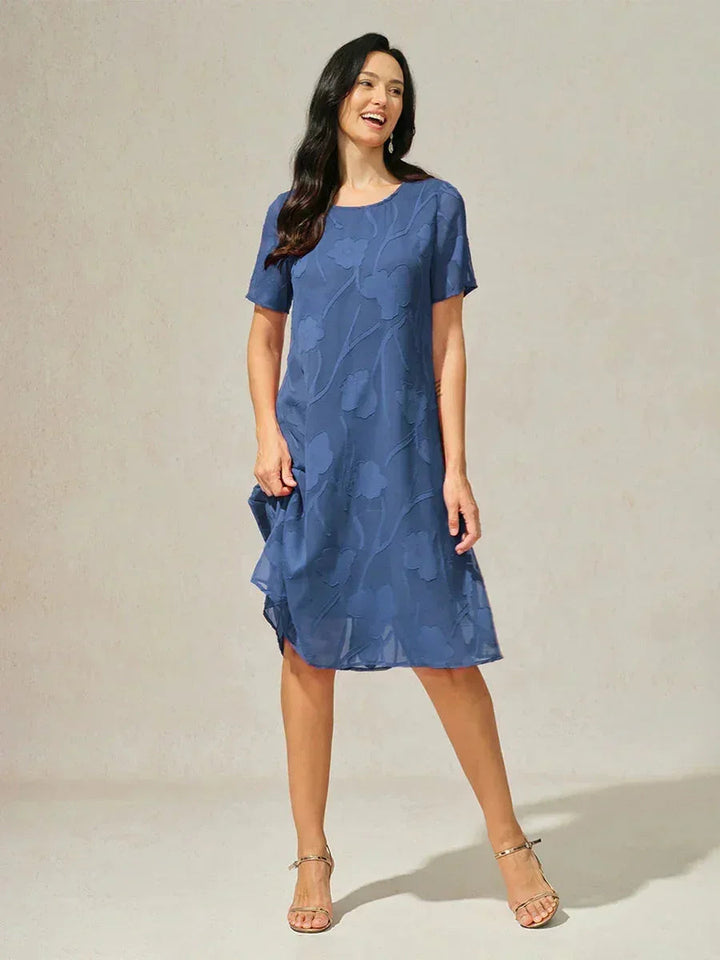 Floral Sheer Chiffon Knee-Length A Line Dress