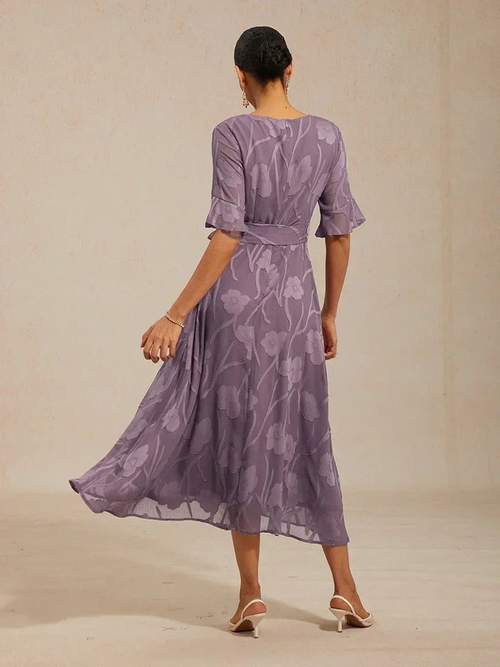 Ruffle Flutter Lace Midi Dress with Pockets