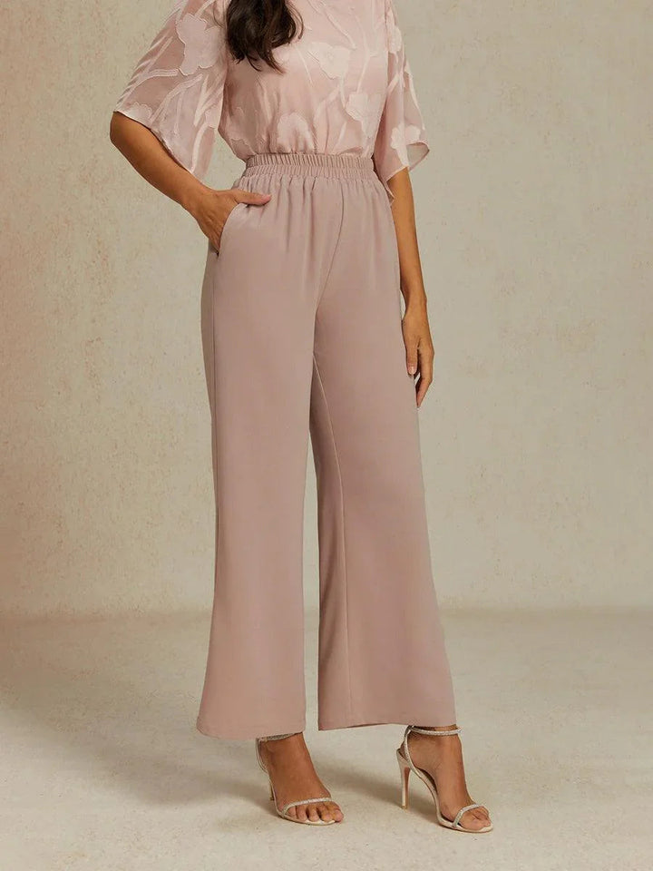 Mid-Rise Elastic Waist Wide-Leg Pants with Pockets