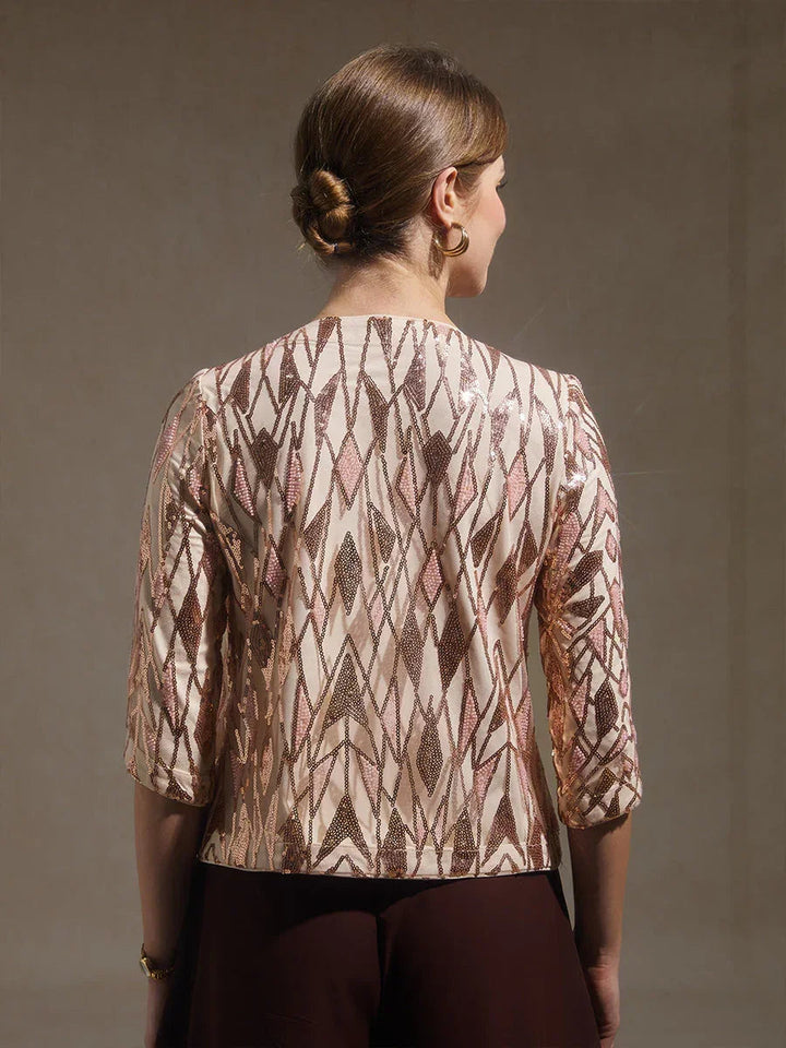 Sequin Beaded Mock Jackets Twinset And Chiffon Pant Suits