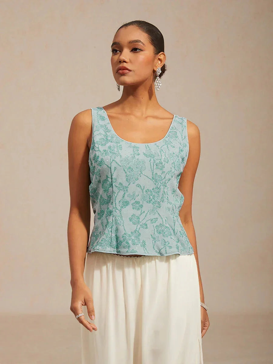 Elegant Mandarin Collar Twinset with Rhinestone-Embellished Zebra Print