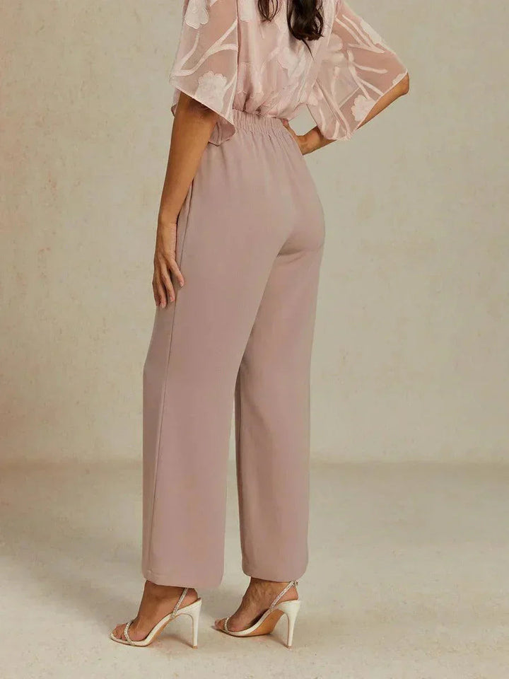 Mid-Rise Elastic Waist Wide-Leg Pants with Pockets