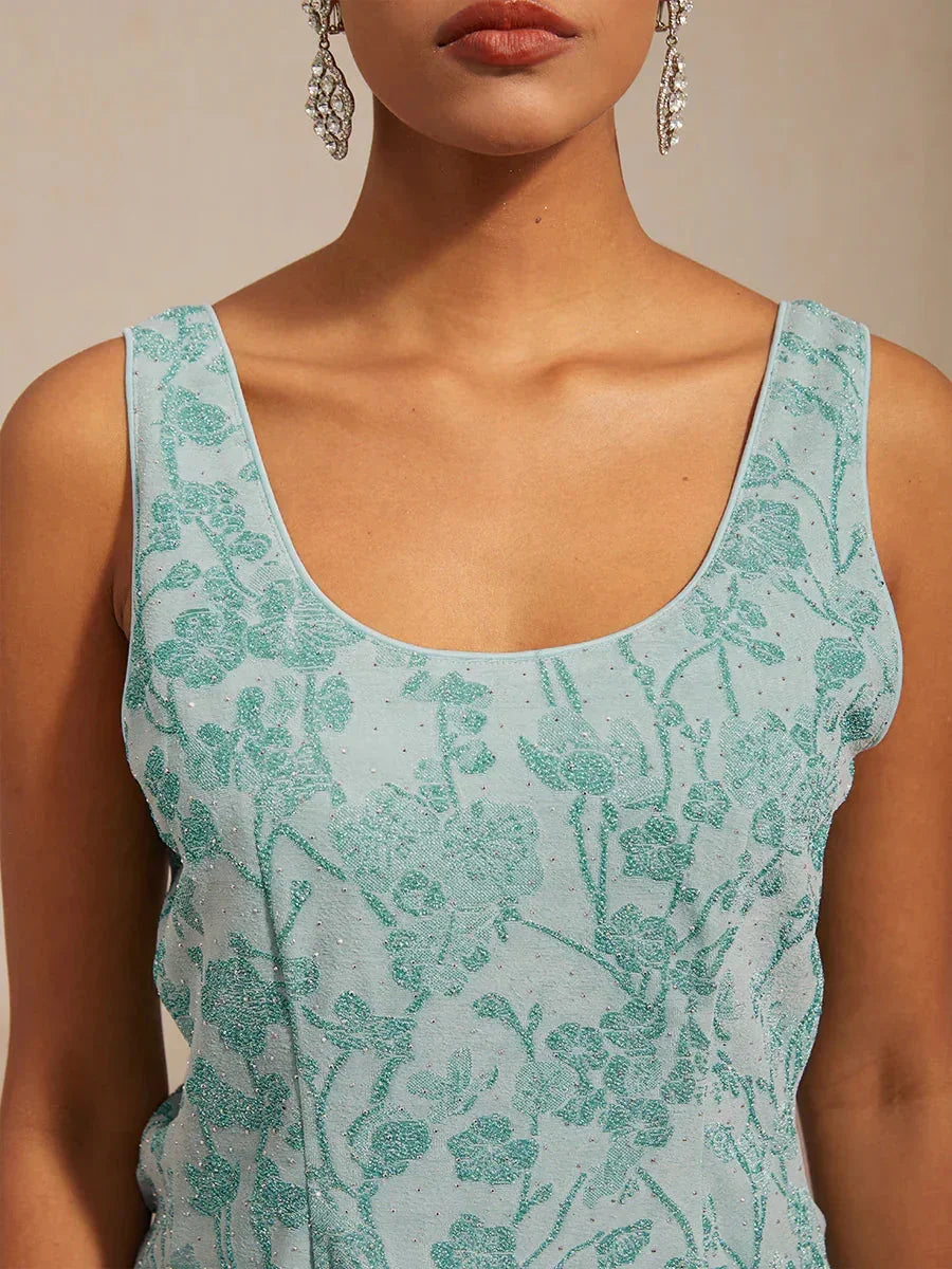 Elegant Mandarin Collar Twinset with Rhinestone-Embellished Zebra Print