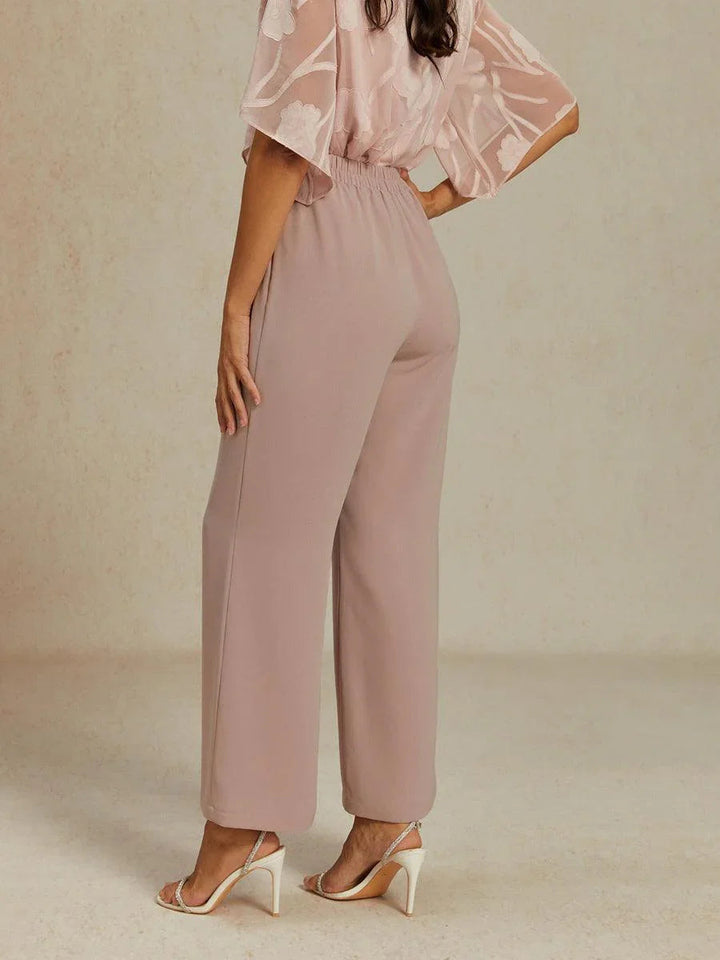 Mid-Rise Elastic Waist Wide-Leg Pants with Pockets