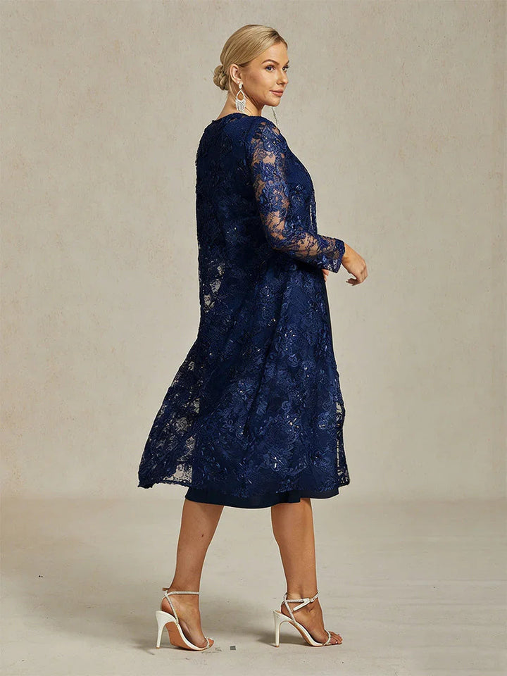 Long Floral Embroidered Lace Jacket Dress