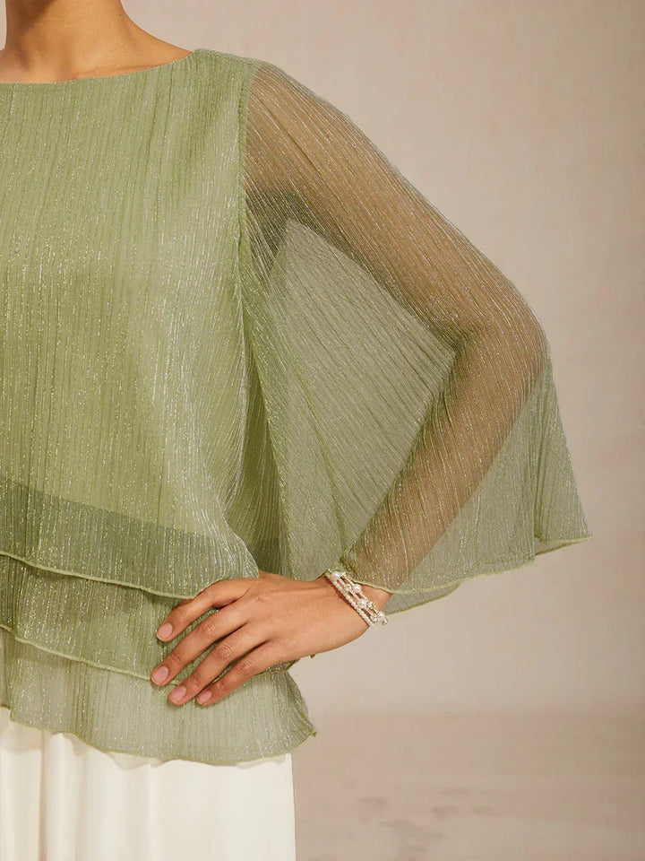 Chiffon Asymmetrical Layered Blouse And Pant Suits