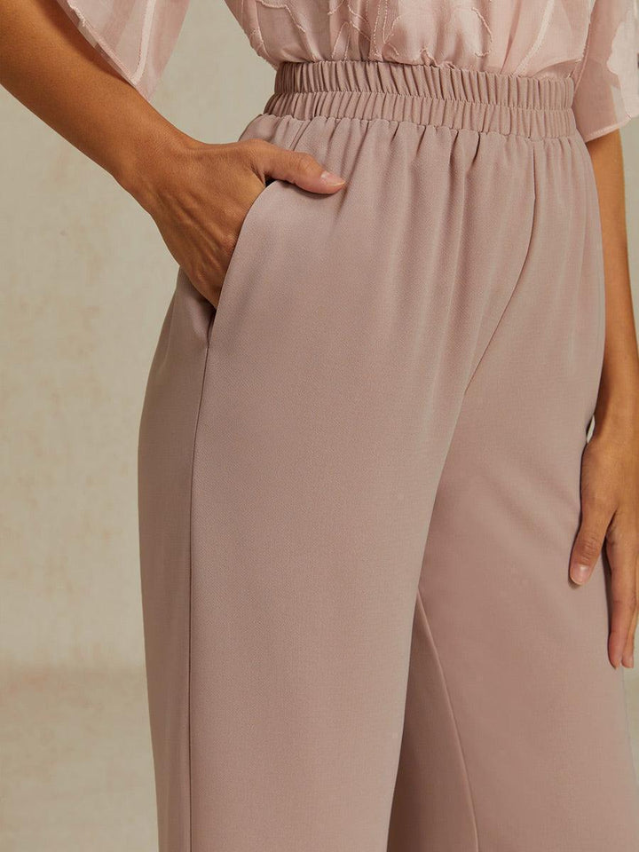 Mid-Rise Elastic Waist Wide-Leg Pants with Pockets