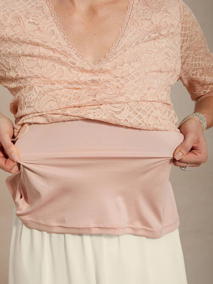 V-Neck Stretch Lace Top And Chiffon Pant Suits