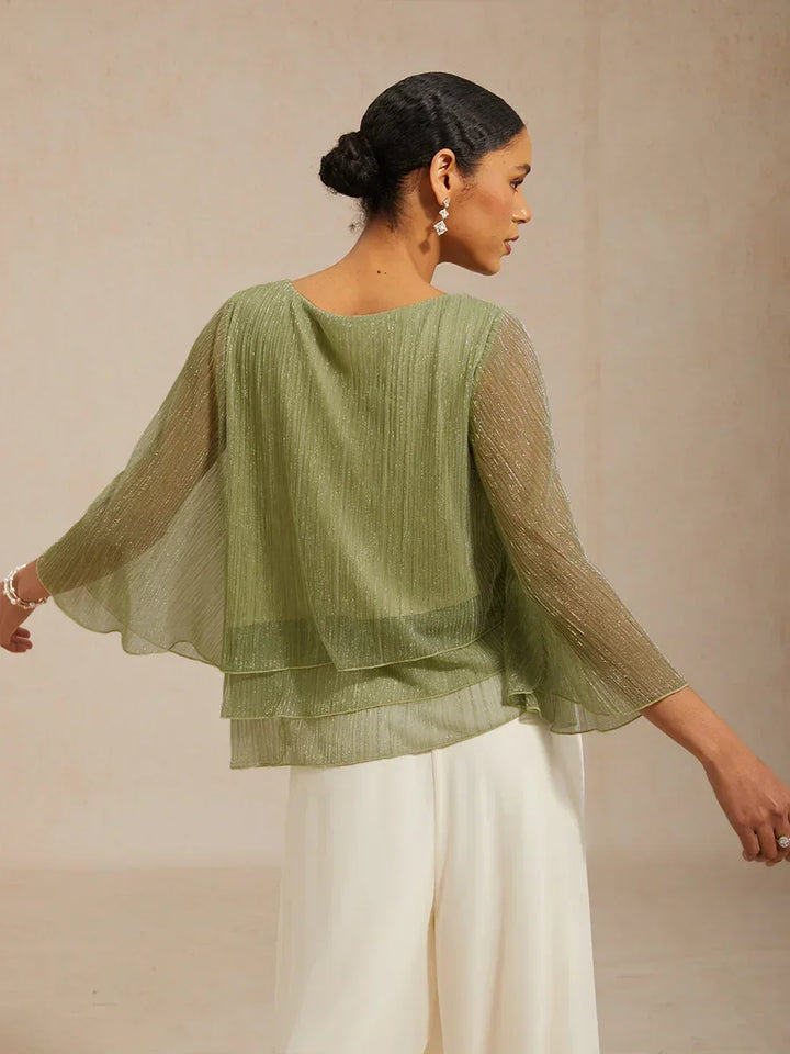 Chiffon Asymmetrical Layered Blouse And Pant Suits