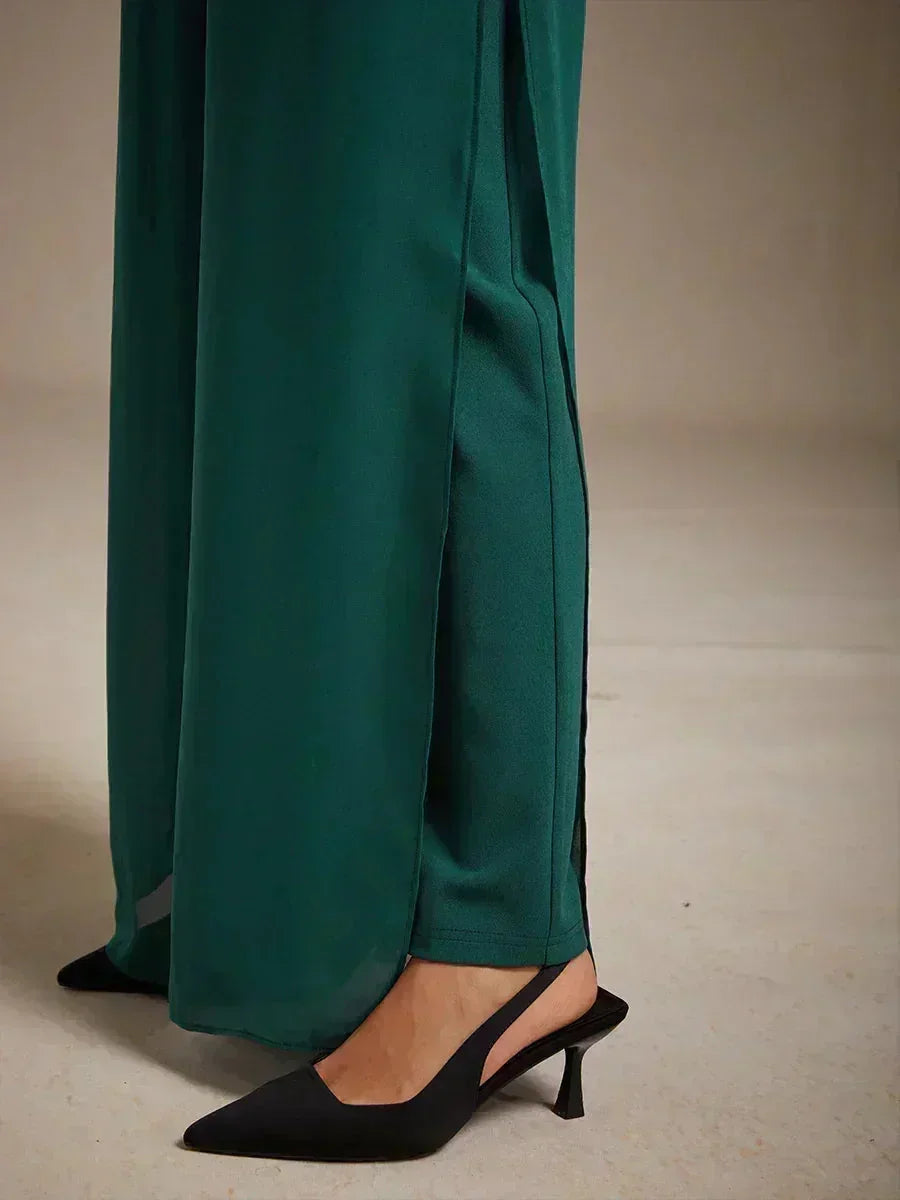Lace Straight Leg Pant With Chiffon Split Leg Overlay