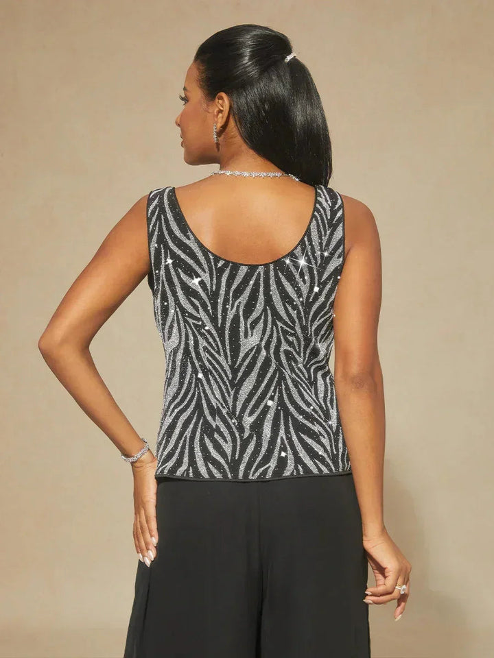 Mandarin Collar Zebra Twinset And Pants 3 Piece Sets
