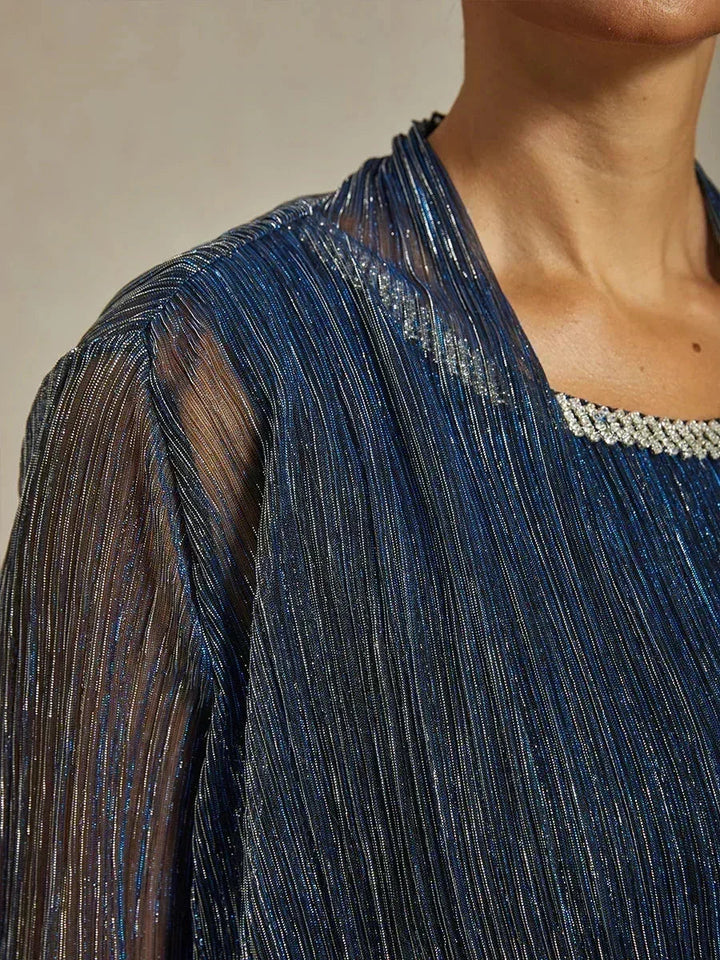 Metallic Pleated Chiffon Long Jacket Dress