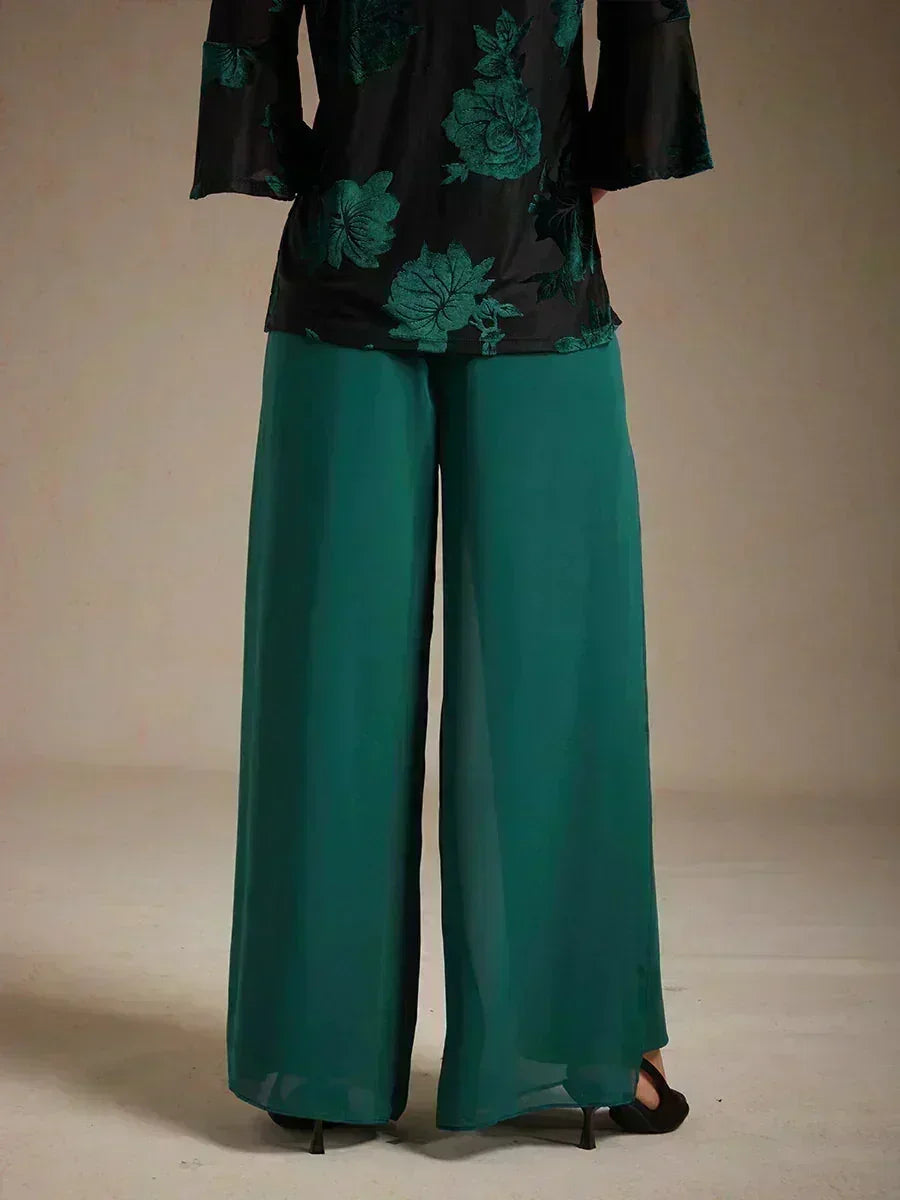 Straight Leg Pant With Chiffon Split Leg Overlay