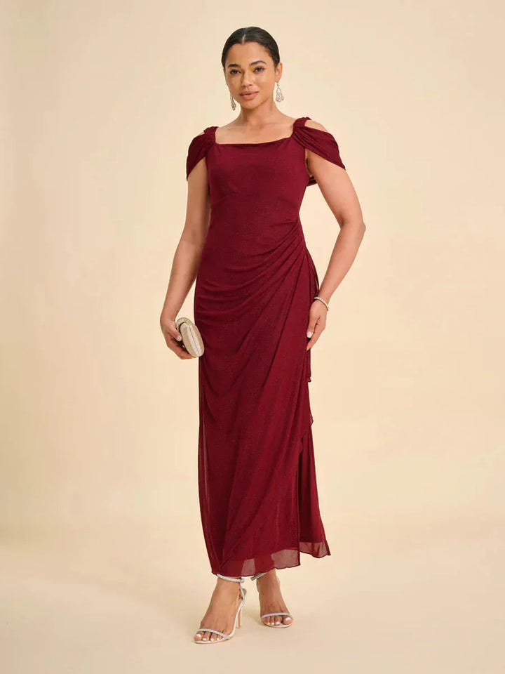 Ankle-Length Cold Shoulder Glitter Mesh Dress