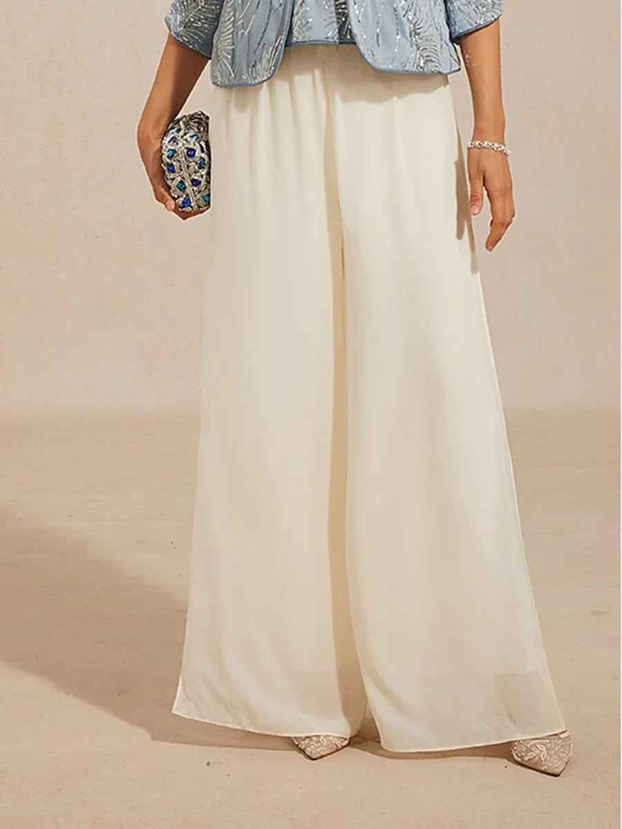Chiffon Asymmetrical Layered Blouse And Pant Suits